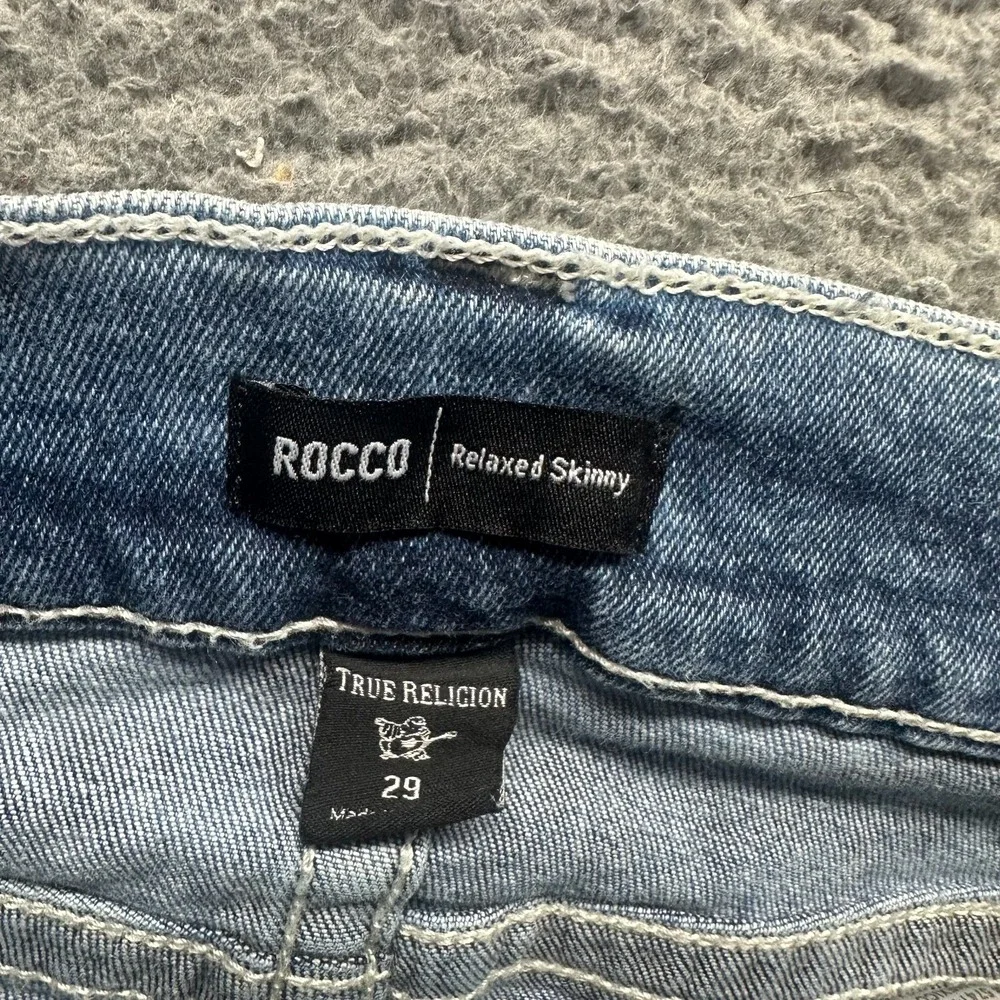 True Religion Rocco Jeans Mens 29x34 Blue Cotton Denim Skinny Relaxed Fit Faded